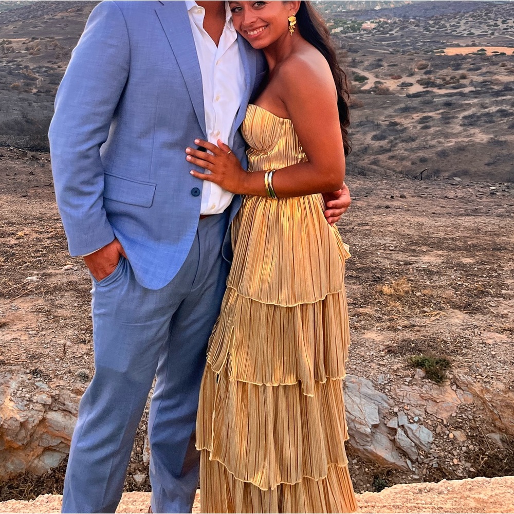 For Love And Lemons Gold Strapless Wedding Dress